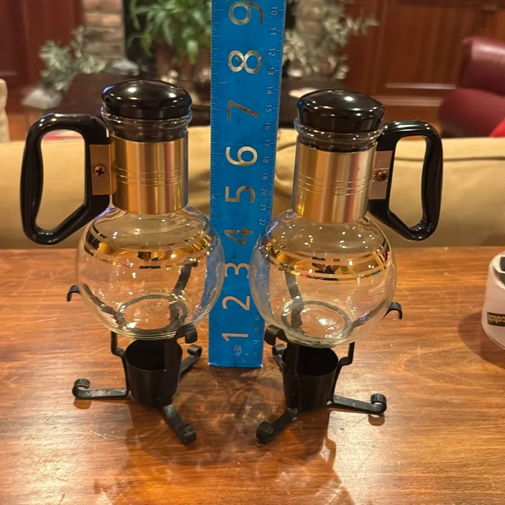 RARE Mid-Century Silex individual Carafes Stands Set of 2 Cup Candlelight Pyrex